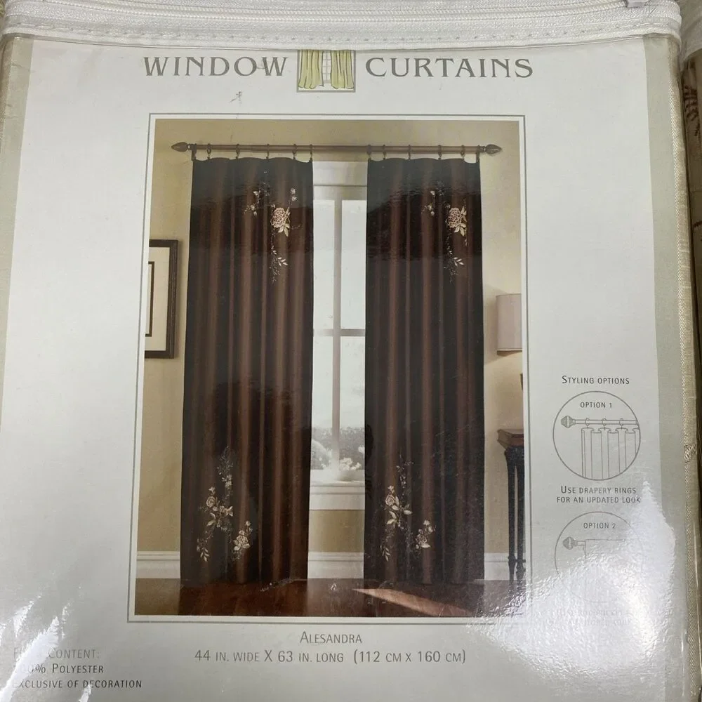 2 NWT Alesandra Floral Embroidered Faux Silk Window Curtain‎ Panel Beige 44x63